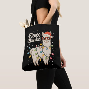 Fleece Navidad Christmas Llama Xmas Lights Tote Bag