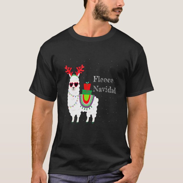Fleece Navidad Feliz Llama Cute Alpaca Christmas F T-Shirt (Front)