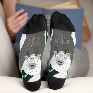 “Fleece Navidad” Festive Funny Sheep Pun Grey Socks