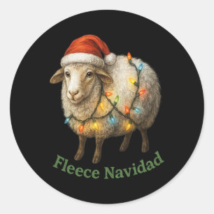 Fleece Navidad Funny Christmas Sheep With Holiday Classic Round Sticker