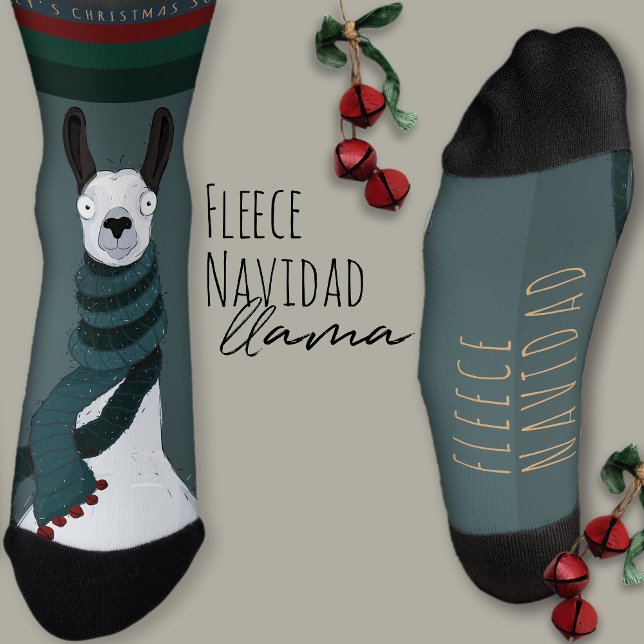 “Fleece Navidad” Funny Fun Turquoise Grey Llama Socks (Creator Uploaded)