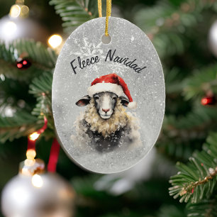 Fleece Navidad Grey Sheep Christmas Ornament