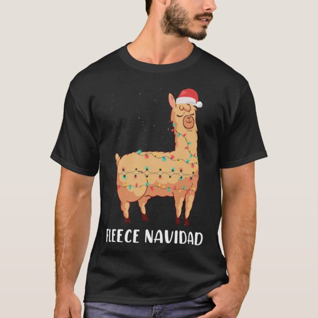 Fleece Navidad Holiday Christmas Llama Alpaca T-Shirt (Front)