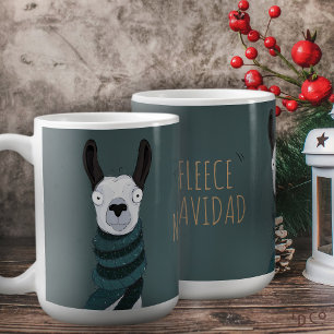 'Fleece Navidad' Llama Cartoon Turquoise Grey Mug