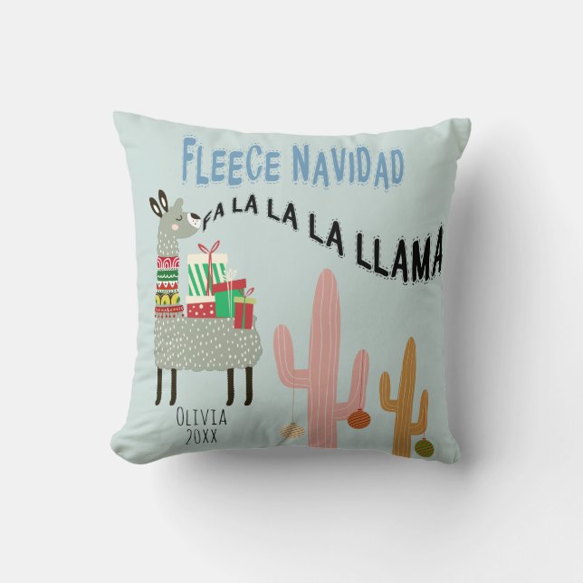 Fleece Navidad Llama Christmas Cushion (Front)