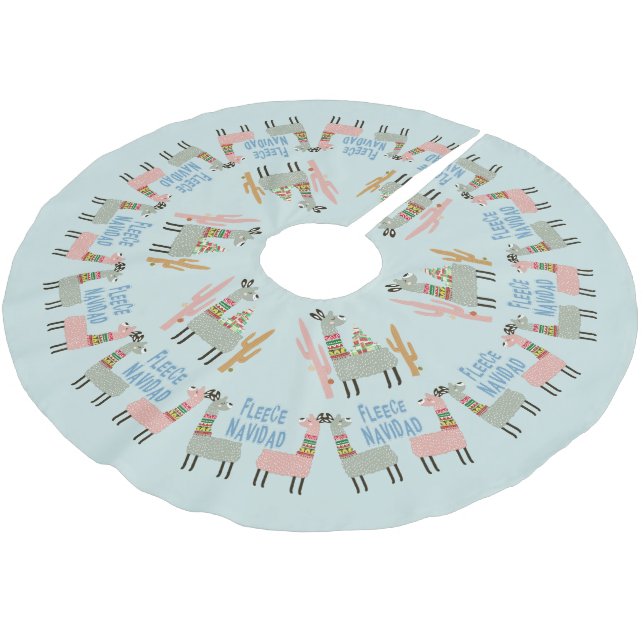 Fleece Navidad Llamas Brushed Polyester Tree Skirt (Angled)