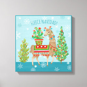 Fleece Navidad Lovely Llamas Christmas Canvas Print