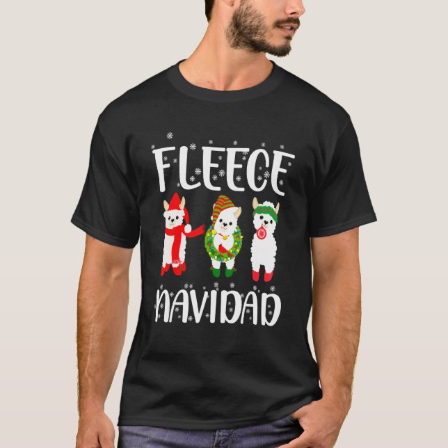 Fleece Navidad Santa Claus Alpaca Happy Holidays T-Shirt (Front)