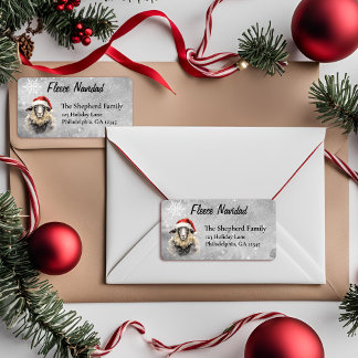 Fleece Navidad Santa Sheep Christmas Address Label