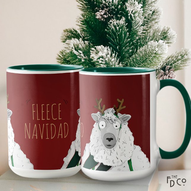'Fleece Navidad' Sheep Cartoon Funny Festive Red  Mug (Creator Uploaded)