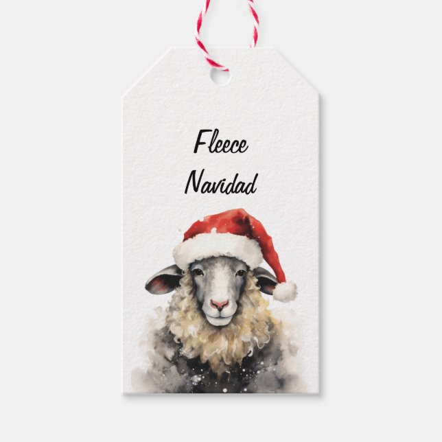 Fleece Navidad Sheep Christmas Gift Tag (Front)