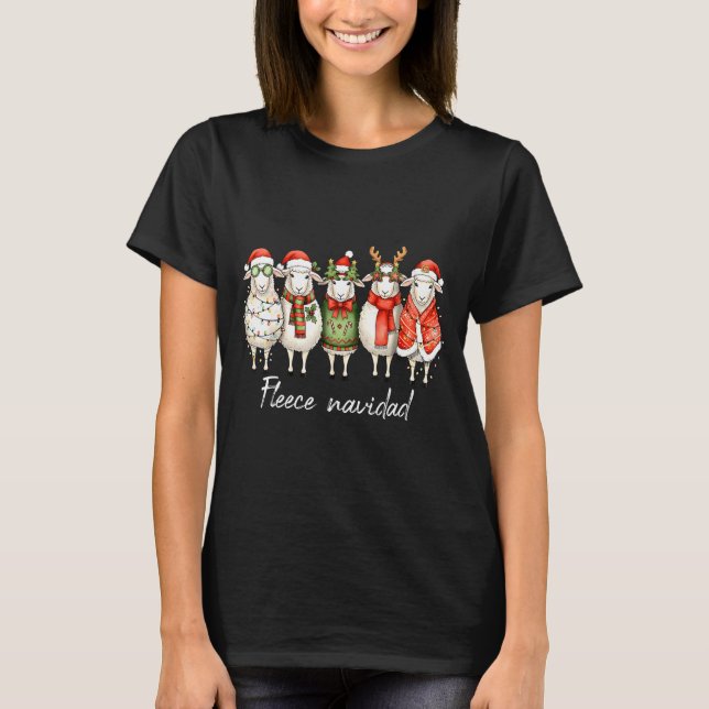 Fleece Navidad Sheep Christmas Lights Dinner Famil T-Shirt (Front)