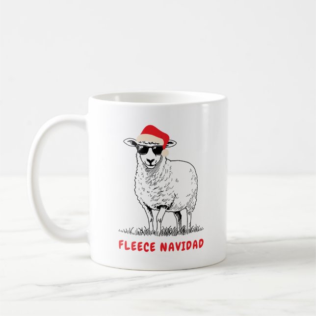 Fleece Navidad Sheep in Sunglasses Coffee Mug (Left)