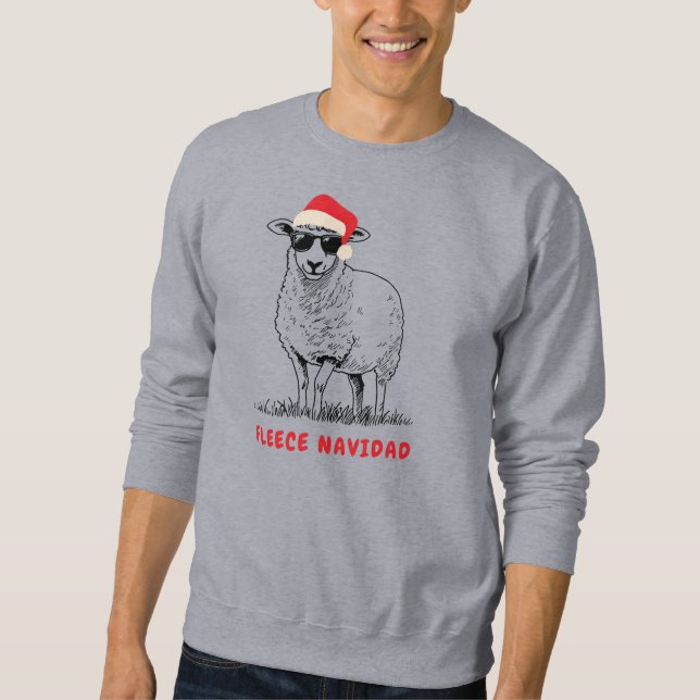 Fleece Navidad Sheep in Sunglasses Sweatshirt (Front)
