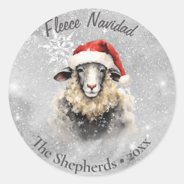 Fleece Navidad Sheep Snowy Christmas  Classic Round Sticker (Front)