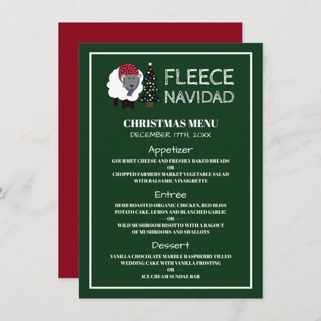 Fleece Navidad, Spanish Style Christmas Menu Invitation (Front/Back)
