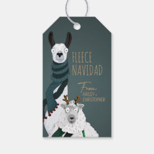 Fleece Navidad Turquoise Grey Chic Sheep & Llama Gift Tags