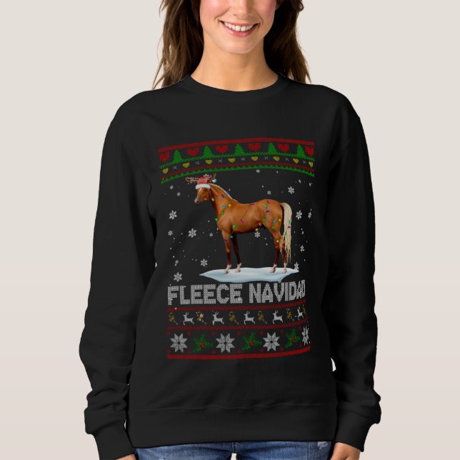 Fleece Navidad Xmas Lights Santa Reindeer Horse Sw Sweatshirt (Front)