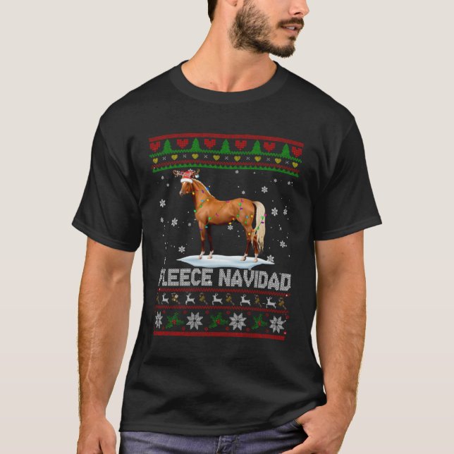 Fleece Navidad Xmas Lights Santa Reindeer Horse Sw T-Shirt (Front)
