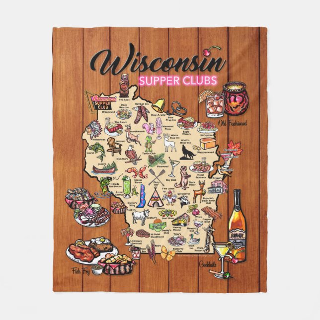 Fleece Throw - Wisconsin Supper Club Map  (Front)