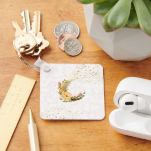 Fleeting Dawn, Golden Botanical Crescent Key Ring