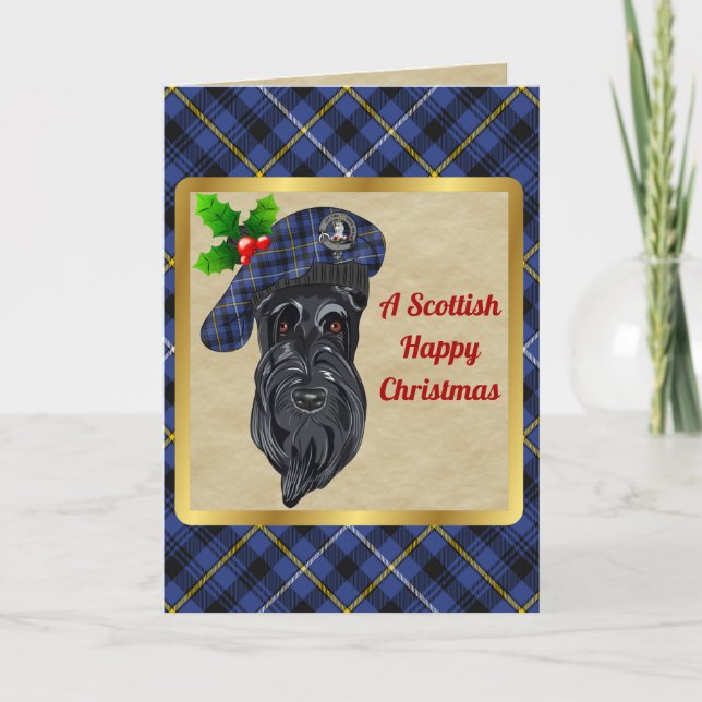 Fleming Badge & Tartan Personalised Xmas Card (Front)