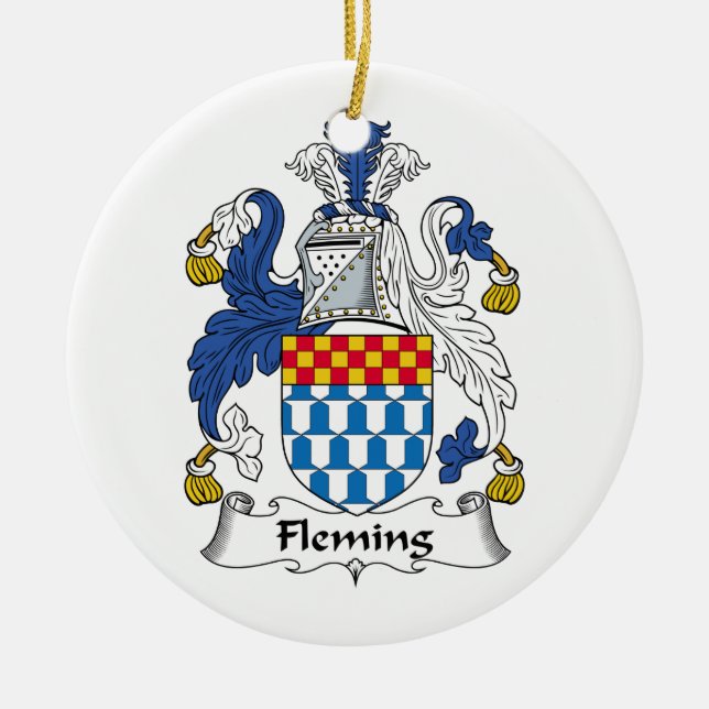 Fleming Family Crest Ceramic Tree Decoration (Front)