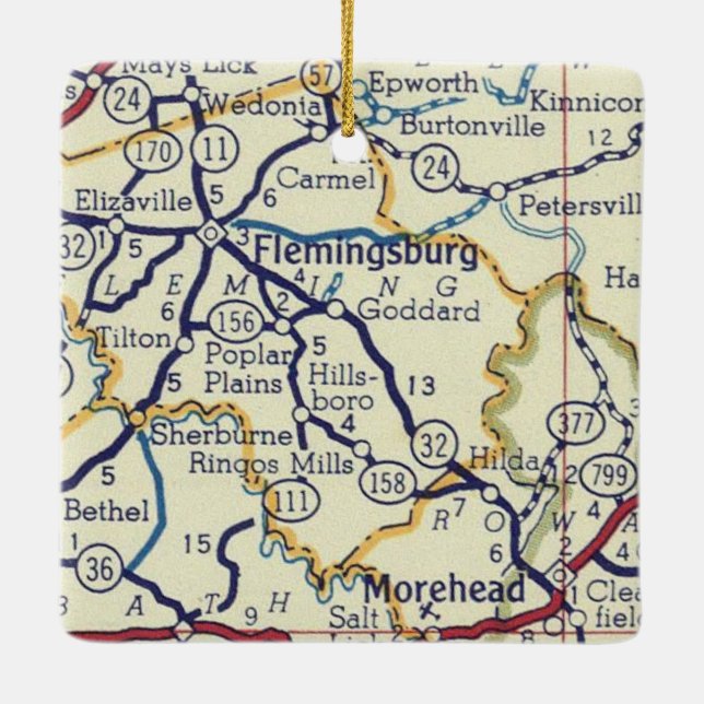 Flemingsburg KY Vintage Map Ceramic Ornament (Back)