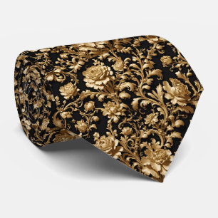 Flemish Baroque Black & Gold Floral Necktie