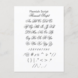 Flemish Script - Zazzle Font Sampler Sheet Postcard