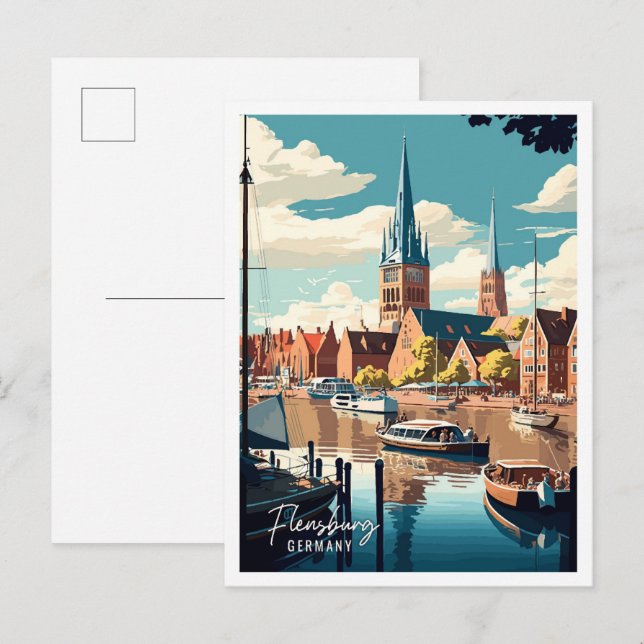Flensburg Germany vintage travel illustration Postcard (Front/Back)