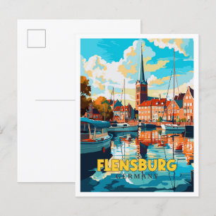 Flensburg Germany vintage travel illustration Postcard