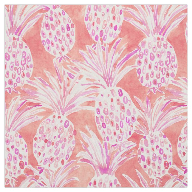 FLESHED OUT Pink Tropical Watercolor Pineapples Fabric (Swatch)