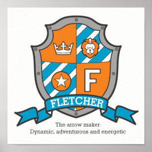 Fletcher boys F name meaning orange crest poster