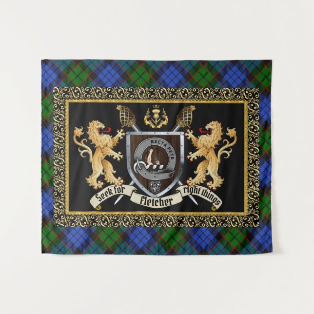 Fletcher Clan Badge & Motto w/Lions  Tapestry (Front (Horizontal))