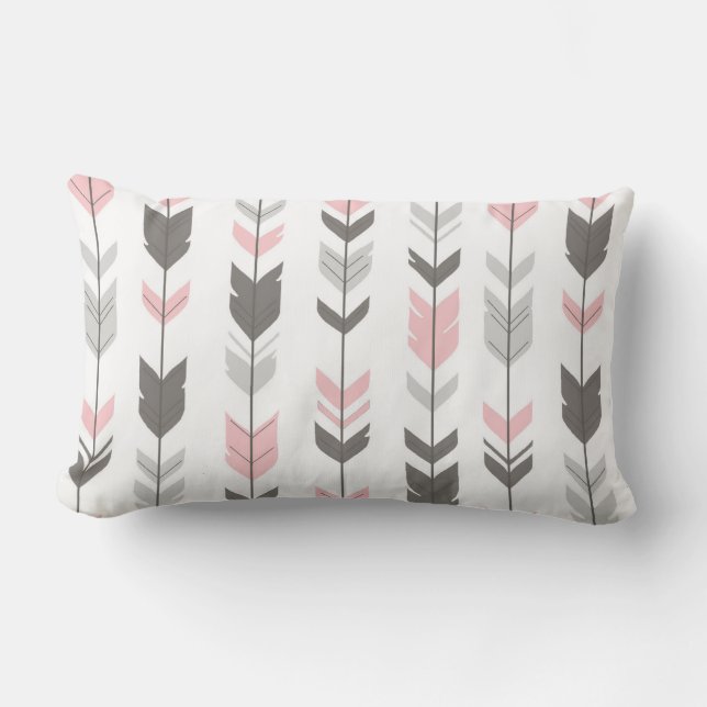 Fletching Arrows Pillow - pink and grey on white (Front)