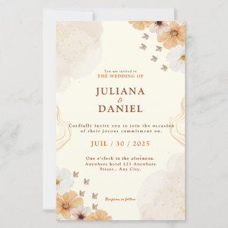 Fleur Cream Floral Wedding Invitation with Details