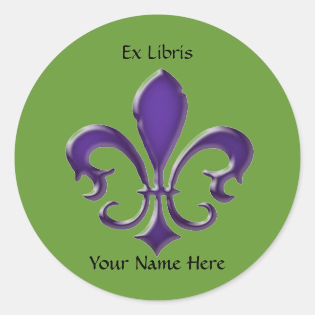Fleur-de-Lis-1 Ex Libris Bookplate Classic Round Sticker (Front)