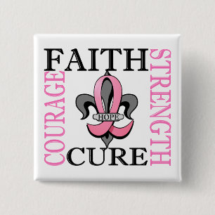 Fleur De Lis 3 Breast Cancer 15 Cm Square Badge