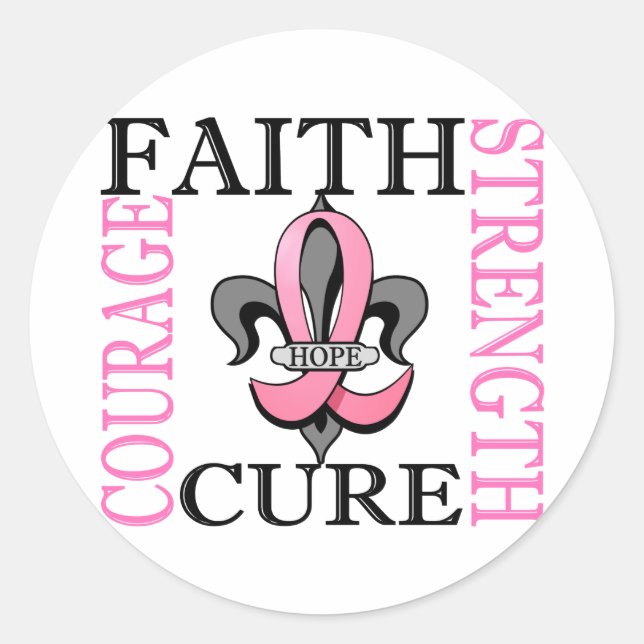 Fleur De Lis 3 Breast Cancer Classic Round Sticker (Front)