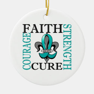 Fleur De Lis 3 Ovarian Cancer Ceramic Ornament