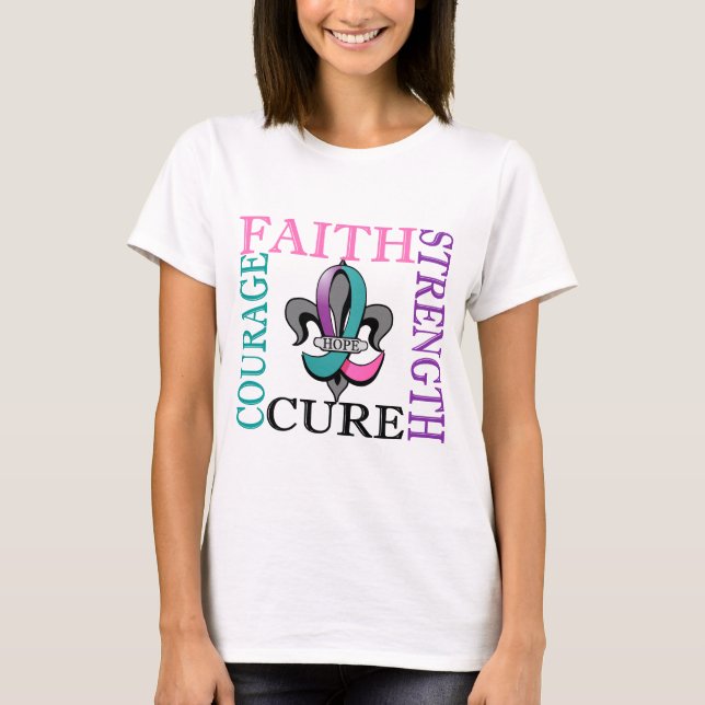 Fleur De Lis 3 Thyroid Cancer T-Shirt (Front)