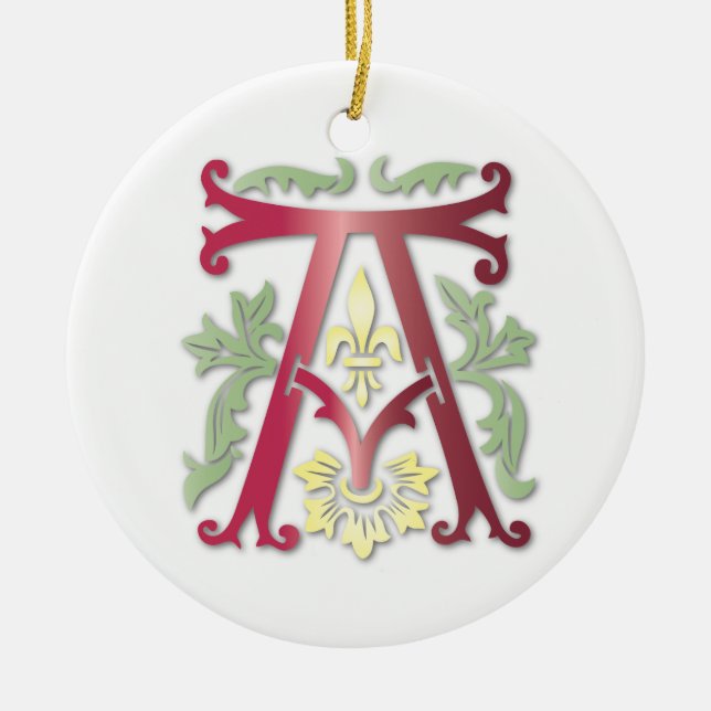 Fleur-de-lis A Monogram Ceramic Ornament (Front)