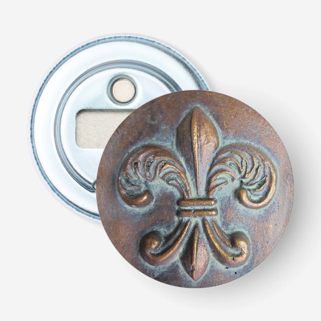 Fleur De Lis, Aged Copper-Look Printed Bottle Opener (Front)