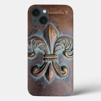 Fleur De Lis, Aged Copper-Look Printed iPhone 13 Case