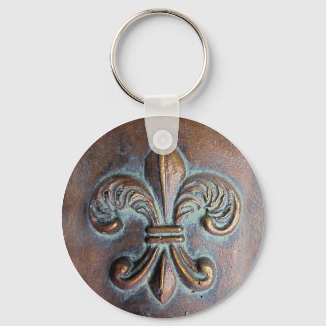 Fleur De Lis, Aged Copper-Look Printed Key Ring (Front)