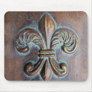 Fleur De Lis, Aged Copper-Look Printed Mouse Pad