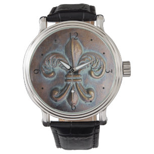 Fleur De Lis, Aged Copper-Look Printed Watch