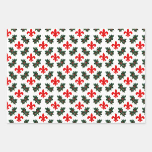 Fleur de Lis and Holly Christmas Wrapping Paper Sheet
