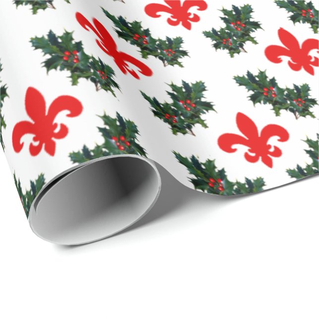 Fleur de Lis and Holly Wrapping Paper (Roll Corner)